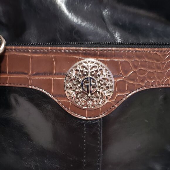 Giani Bernini Black Brown Patent Leather Hand Bsg Purse 8"×10"×3.5" - Picture 3 of 8